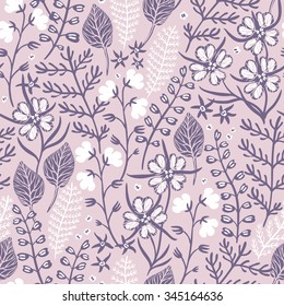vector floral seamless pattern with wild plants and herbs
