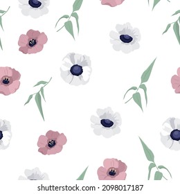 Vector floral seamless pattern with wind flowers and white background