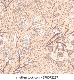 vector floral seamless pattern wit hand drawn flowers and plants