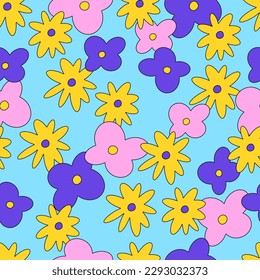 Vector floral seamless patterns. Y2k flowers backgrounds collection for print or social media