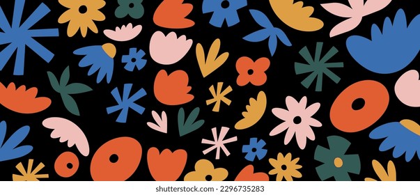 Vector floral seamless patterns. Y2k flowers backgrounds collection for print or social media