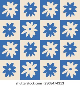 Vector floral seamless patterns. Y2k flowers backgrounds collection for print or social media