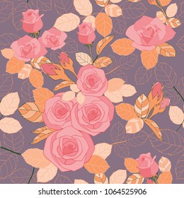 Vector floral seamless repeat pattern background texture. Illustration with rose for invitations card, wallpaper or fabric