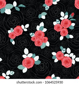 Vector floral seamless repeat pattern background texture. Illustration with rose for invitations card, wallpaper or fabric