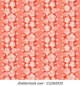 Vector floral seamless striped pattern . Red simple background with flowers and leaves of doodles. Abstract ornamental illustration in hand drawn childish style for wallpaper, paper, print and web