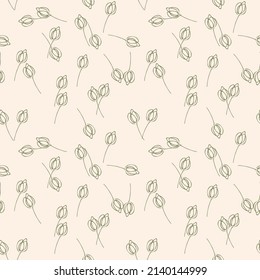Vector floral seamless texture. Abstract background with simple gray tulips on a beige background. Delicate ornament in Liberty style. Elegant design for decor, fabric, wallpaper, wrapping paper
