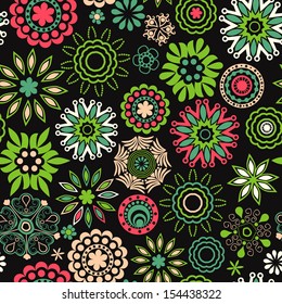 Vector floral seamless texture, endless pattern with flowers looks like retro snowflakes or snowfall. Seamless pattern can be used for wallpaper, pattern fills, web page background, surface textures.