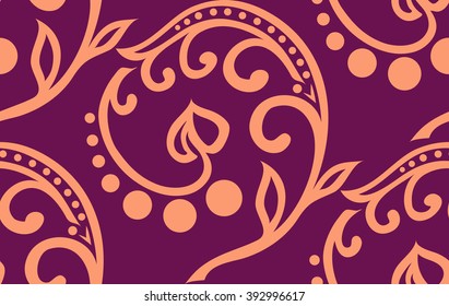 Vector floral seamless twiddle pattern with curves, circles and heart. Saved in swatches.