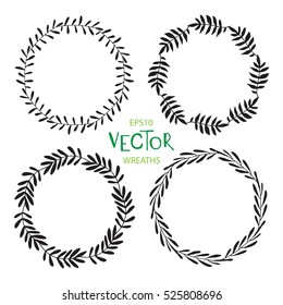 Vector floral separate wreaths set, black retro branches for quote, cards, posters