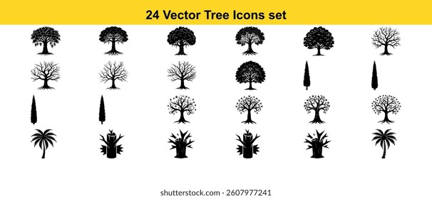 Vector floral set of black silhouette leaf and flower elements for nature decoration