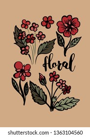 Vector floral set. Can be used as postcard, label, print, packaging design, stickers, textile design, element design and so on.