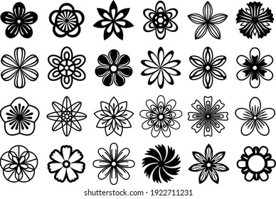 Vector floral set. Collection of black flat floral illustrations. Abstract stylizet cut out flowers. Comfortable for cut and silhouette crafts