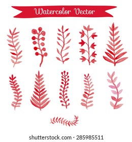 Vector floral set. Floral collection drawing watercolor. Watercolor elements. Beautiful design for invitation, wedding or greeting cards, save the date cards, banners. Artwork for design. Isolated.
