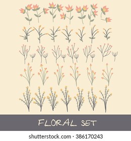 Vector floral set. Collection with leaves and flowers. Spring or summer design for invitation, wedding or greeting cards.