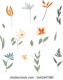 Vector floral set. Colorful floral collection with isolated leafs and flowers, drawing. Design for invitation, wedding or greeting cards