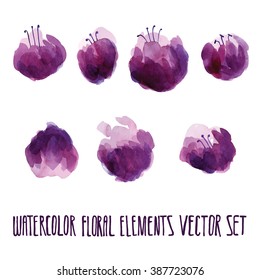 Vector floral set. Colorful floral collection with leaves, drawing watercolor. Spring or summer design for invitation, wedding or greeting cards. Set of floral elements for your compositions.