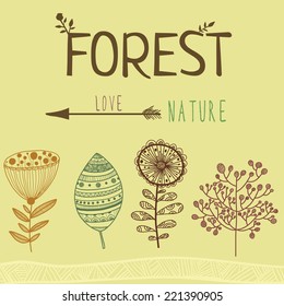 Vector floral set of different forest elements vector
