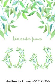 Vector floral set. Elegant floral collection with leaves drawing watercolor. Design for invitation, wedding or greeting cards. Watercolor greeting card leaves. Handmade. Congratulations.