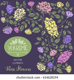 Vector floral set. Flower collection with roses. Template for your design. Design layout design for media, maps, notes, fashion and congratulations. Easy to change colors