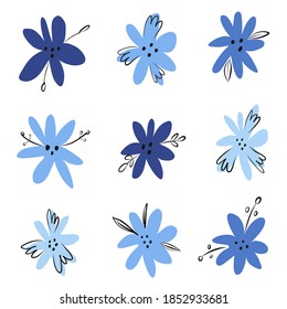 Vector floral set. Graphic collection with leaves and flowers, drawing elements. Spring or summer design for invitation, wedding or greeting cards