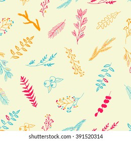 Vector floral set. Graphic collection with leaves and flowers, seamless pattern. Spring or summer design for invitation, wedding or greeting cards
