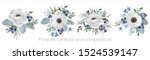 Vector floral set with leaves and flowers. Elements for your compositions, greeting cards or wedding invitations. Wedding anemones