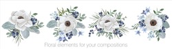 Vector Floral Set With Leaves And Flowers. Elements For Your Compositions, Greeting Cards Or Wedding Invitations. Wedding Anemones