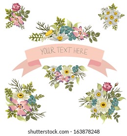 Vector floral set with ribbon
