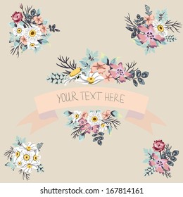 Vector floral set with ribbon 