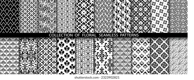 Juego de vectores florales. Diseño de primavera o verano para tarjetas de invitación, boda o saludo. Diseñar elementos en estilo gráfico. Ornamento blanco y negro