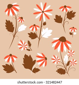 Vector floral set with vintage flowers. Colorful floral collection with leaves and flowers. Summer or autumn design for invitation, wedding or greeting cards