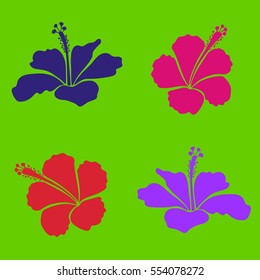 Vector floral set for wedding invitations, greeting cards, scrapbooking, print, gift wrap, manufacturing fabric, textile. Elegant collection with decorative magenta, violet and red hibiscus flowers.
