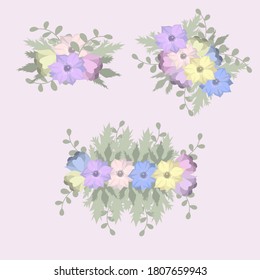 Conjunto vectorial florido con flores anémónicas ramo y diferentes Leafs