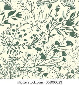 Vector floral silhouette seamless pattern with colorful flower. Flowers endless backdrop isolated on light background