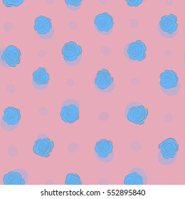Vector floral sketch. Hand drawn rose flowers. Vintage flower seamless pattern. Flower pattern with roses. Beige, pink and blue roses pattern.