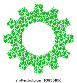 Vector floral sprout icons are composed into gear wheel combination. Service design concept constructed with floral sprout pictograms.