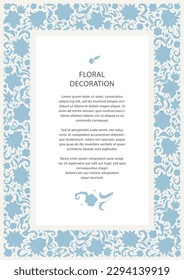 Vector floral square frame, border, card design template. Elements in Eastern style. Floral silhouette borders, premade card. Flowers ornaments. Ornamental decoration for cards, certificates.