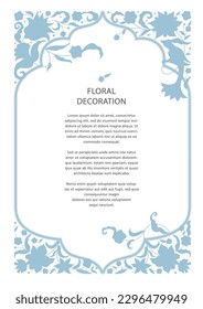 Vector floral square frame, border, card design template. Elements in Eastern style. Floral silhouette borders, premade card. Flowers ornaments. Ornamental decoration for cards, certificates.