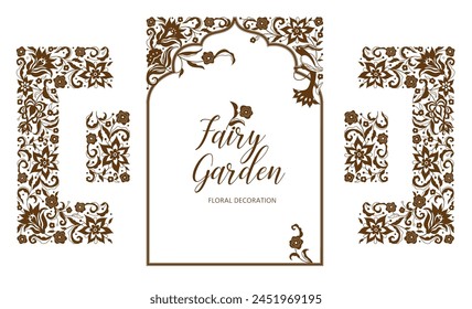 Vector floral square frame; vignette; card design template. Element in Oriental style. Floral silhouette border; premade card. Ornament. Isolated ornaments. Ornamental decoration