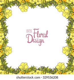 Vector  floral Square frame. Yellow Exotic Flowers  Border On White Background  And Place For text. Good For Web, Print, Invitations And Greeting Cards.