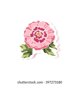 Vector floral sticker. Vector peony background. Design element for paper, textile, t-shirt, embroidery, gifts, greeting card, invitation, magazine, web page.