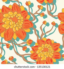 Vector floral stylish colorful pattern with blooming flowers design