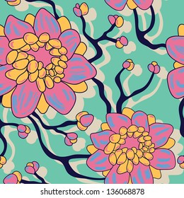 Vector floral stylish colorful pattern with blooming flowers design