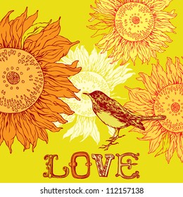 vector floral summer background with sunflower