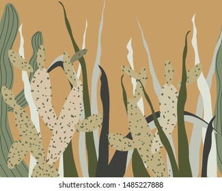 Vector floral summer horizontal tropical pattern background with cactus, agave and succulents. 