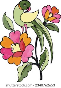 Vector floral summer Illustration background with tropical japanese sakura flowers, wisteria, rose, peacock. Perfect for wallpapers, web page backgrounds, surface textures, fabric