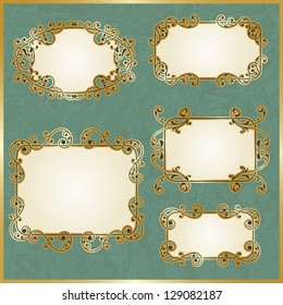 vector floral swirly golden frames on crumpled paper texture, fully editable eps 10 file
