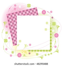 Marco de diseño vectorial floral y tartán