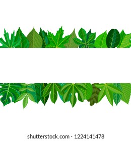 vector floral template with green leaves, hand drawn illustration