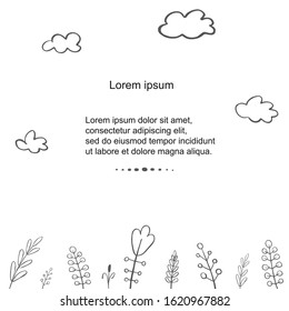 Vector floral template. Hand draw frame. Doodles. Can be used for invitation, greeting card, poster, banner